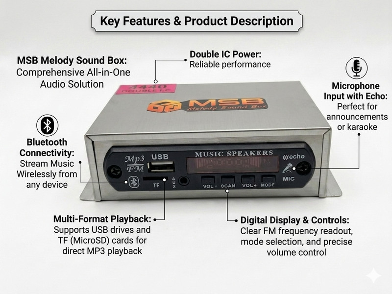 MSB 12V DC 39W STEREO DOUBLE IC 39 W AV Control Amplifier(Black, Silver)