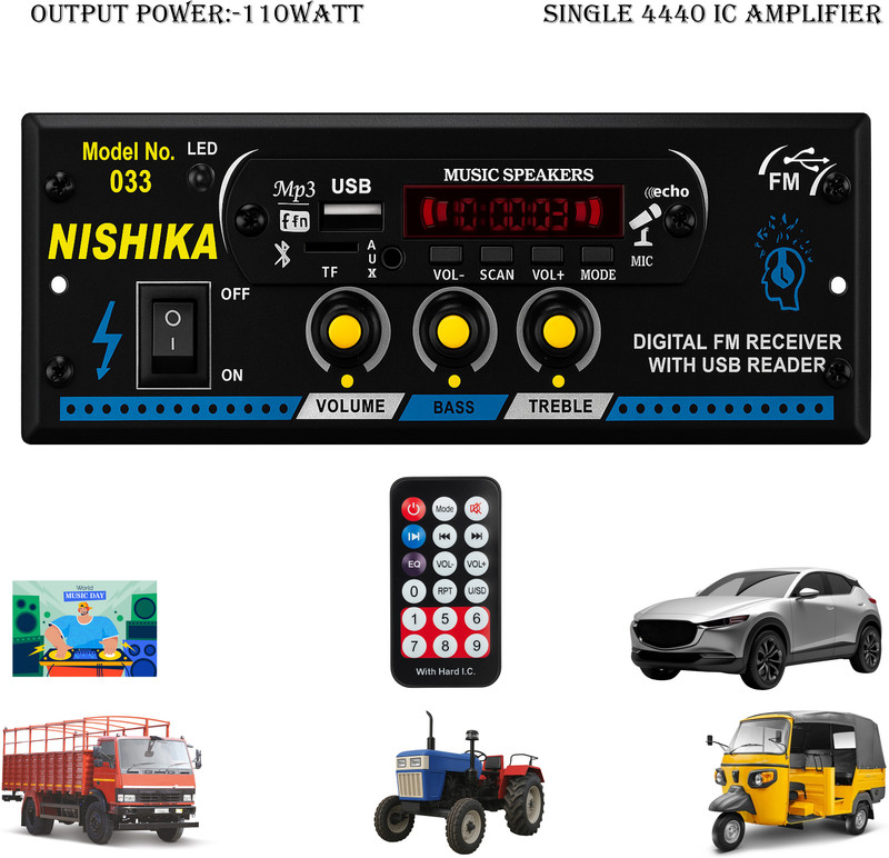 ots world Amplifier box with TDA 4440 ic, Input FM,BT,USB Support 8-inch Speaker 140 W AV Power Receiver(Black)
