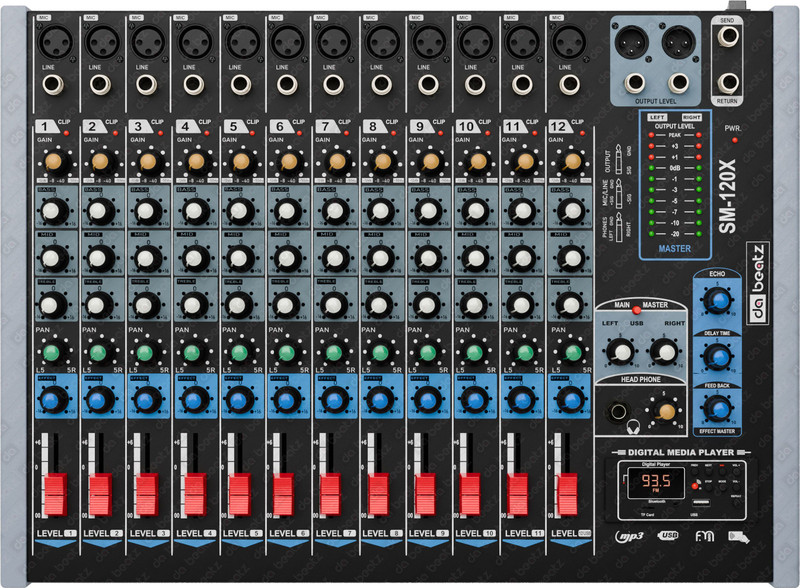 Da.Beatz. Professional 12-Channel SM120X mixer Digital Sound Mixer & Interface USB,BT,XLR Digital Sound Mixer