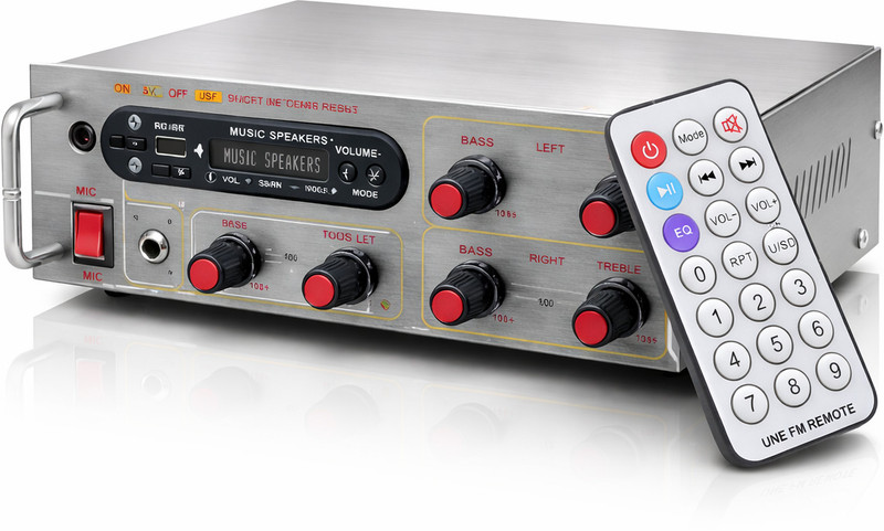 EURO SOUND DJ 5000 W Stereo Amplifier Bluetooth USB/SD Card MIC/AUX Input FM radio Remote 120 W AV Power Amplifier(Silver)