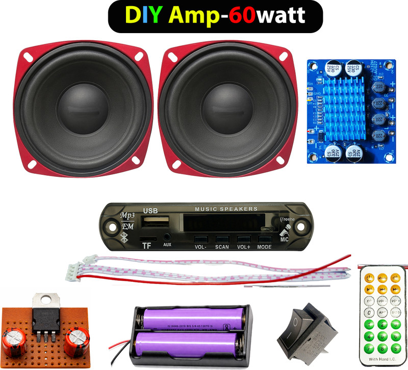 ots world DIY Bluetooth Complete Stereo MP3 Panel Inbuilt Dual Amplifier, Woofer Speaker 60 W AV Power Amplifier(Multicolor)