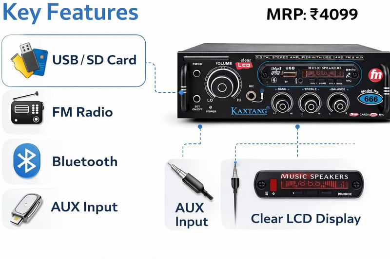 KAXTANG DJ trick 1002BT Full Black Digital Stereo With BT/ USB/ SD-Card /FM /AUX 5000 W AV Power Amplifier(Black)