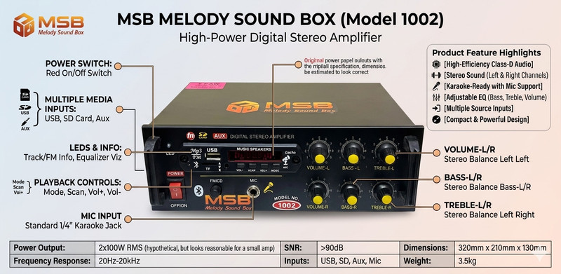 MSB 1002 Black Amplifier With BT/ USB/ SD-Card /FM /AUX 5000 W AV Power Amplifier(Black)