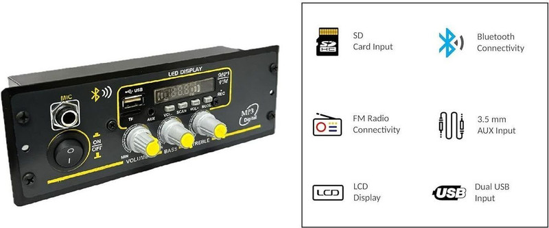 RUVOXTUNE Mic Car Streao and Bluthooth, Aux, SD CARD, Fm, Mic Support 200 W AV Control Amplifier(Black, Yellow)