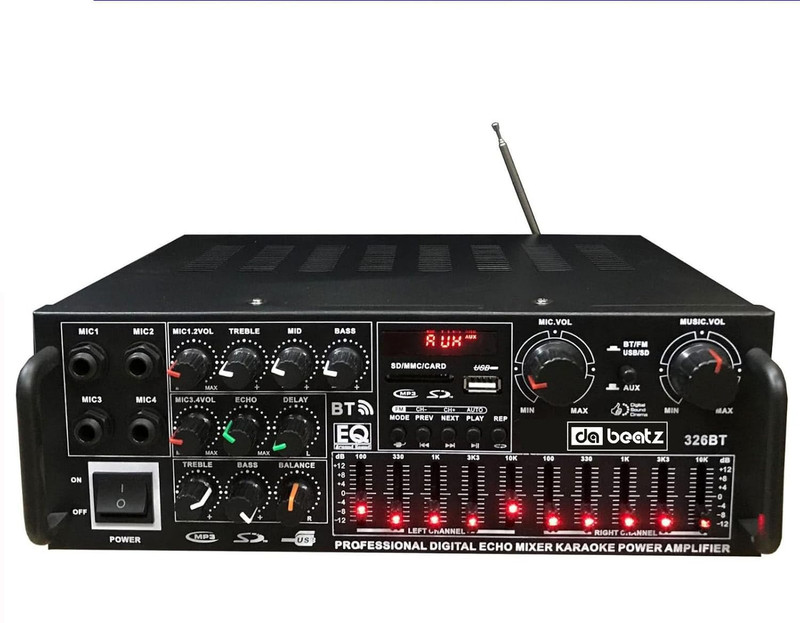 Da.Beatz. DB-326BT 300W Amplifier Mixer with Bluetooth USB 4 Mic Echo Karaoke DJ PA System 300 W AV Power Amplifier(Black)