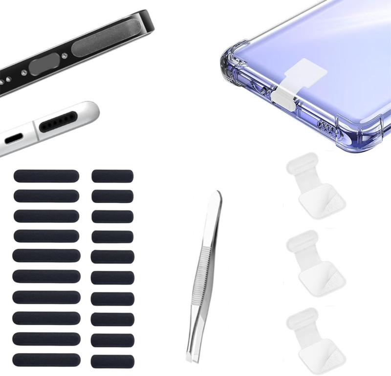MAK Type C Port Adhesive Dust Protection Caps (6Pc),Dustproof Net Stickers (10S+10L) Power Port Black Anti-dust Plug(Mobile, Tablet, Laptop Pack of 27)