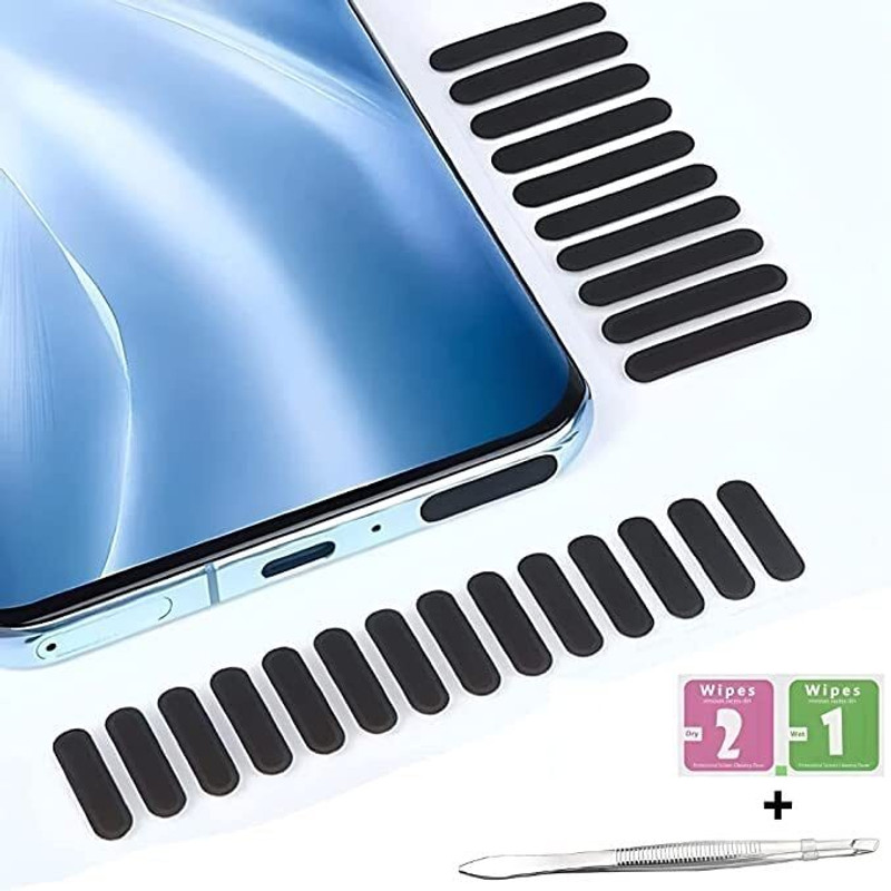 Avedia 8 Long + 8 Short Mobile Phone Dustproof Net Stickers Speaker Mesh (PAW BLACK) Audio Jack Black Anti-dust Plug(Mobile Pack of 16)