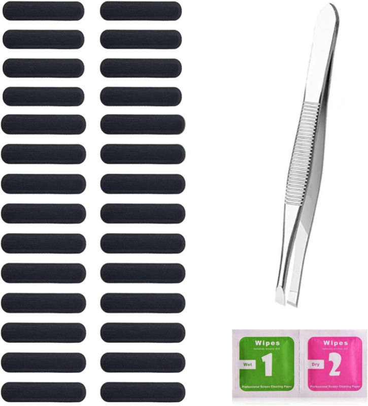 MAK Dustproof Net Sticker, Speaker Mesh Adhesive Sticker, (28pcs- 2.2cm) with Forcep Audio Jack Black Anti-dust Plug(Mobile, Tablet Pack of 28)