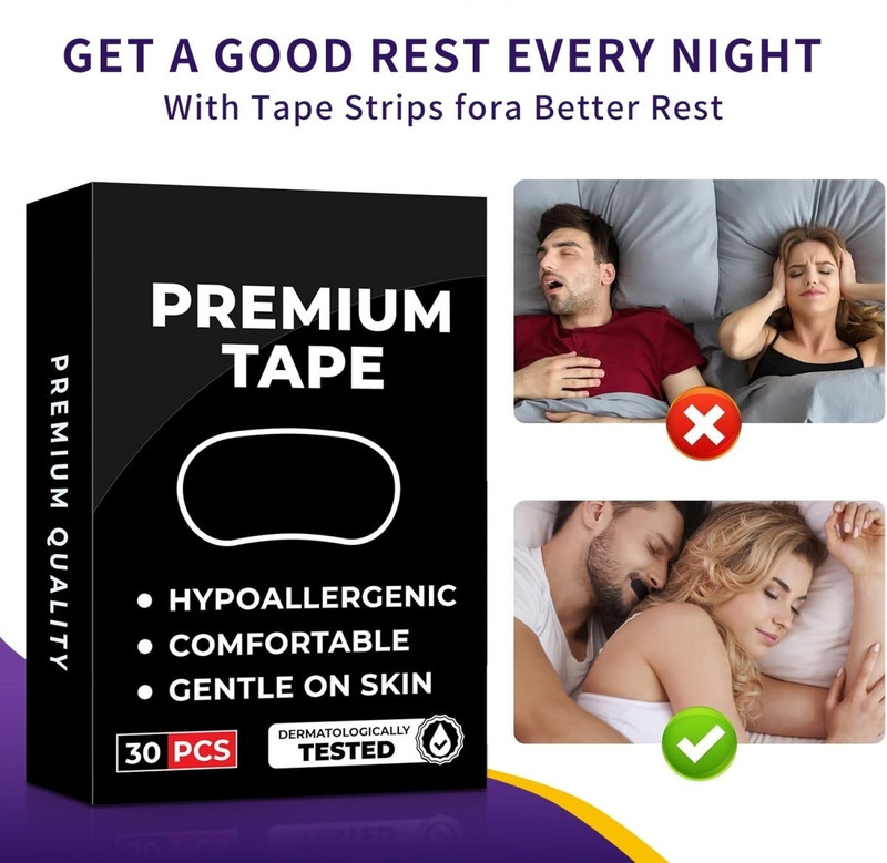 K2J BREATH FIX Black Mouth Tape, Hypoallergenic CDSCO Approved, Pack of 30 Anti-snoring Device(Mouthpiece)