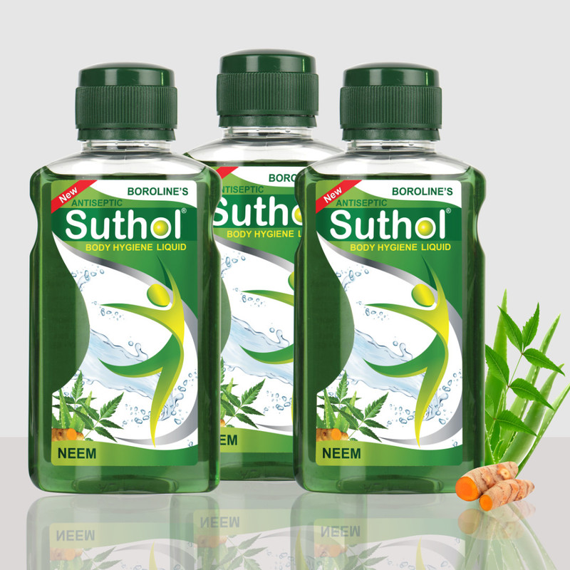BOROLINE SUTHOL Neem 200 ml X 3 | Stops Irritations, Prickly Heat, Itching Antiseptic Liquid(200.0 ml x Pack of 3)
