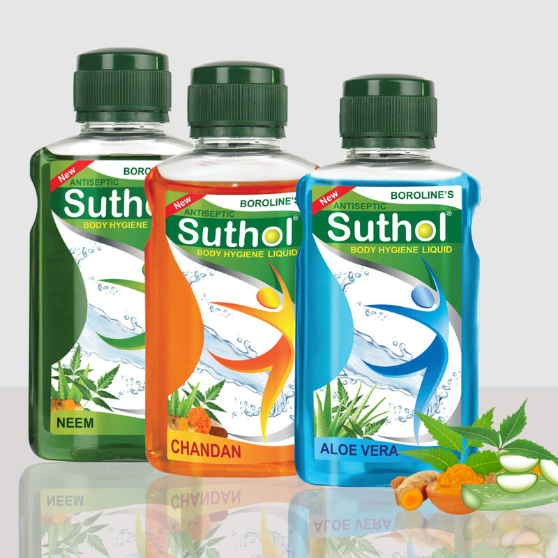 BOROLINE Suthol Active Neem 200ml, Chandan 200ml, Aloe Vera 200ml, Combo pack of 3 Antiseptic Liquid(200.0 ml x Pack of 3)