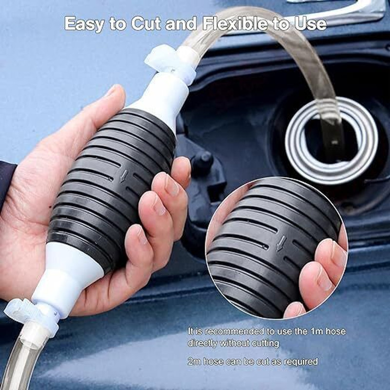 Glitzn Portable Manual Car Fuel Transfer Pump with 2M Hose for Petrol Diesel Magnetic Aquarium Cleaner