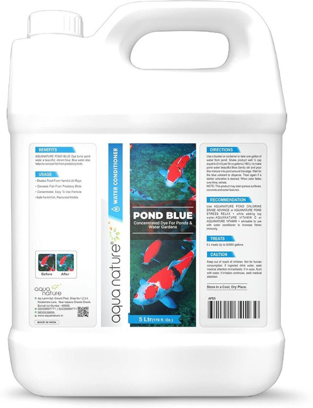 Aquanature Pond Blue Concentrated Dye for Ponds & Water Gardens Water Conditioner 5L Solvent Aquarium Cleaner