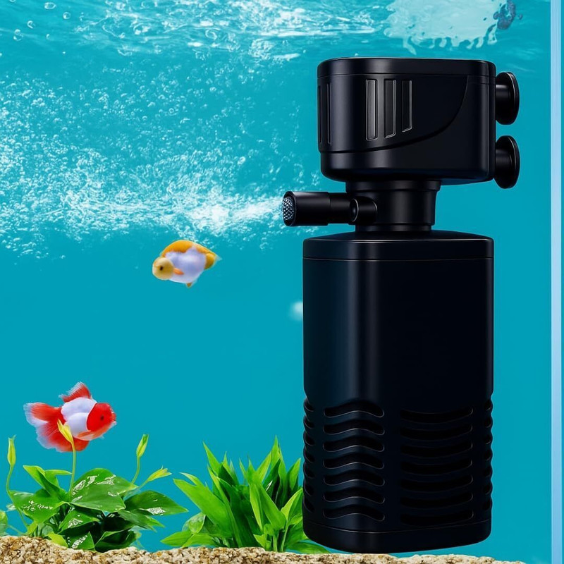 FinyPetz Aquarium Filter 4-in-1 6005F -15W 880L/H for Tanks up to 2 Ft, Submersible Power Aquarium Filter(Mechanical Filtration for Salt Water and Fresh Water)