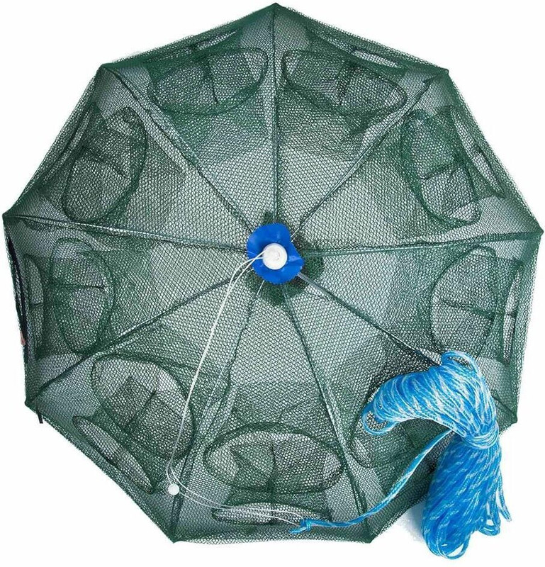 ELEPHANTBOAT 16 Holes Folded Fishing Net with Buoy Ring 6m Rope, Fishing Trap for Catching Aquarium Fish Net(61.6 cm x 8 cm)