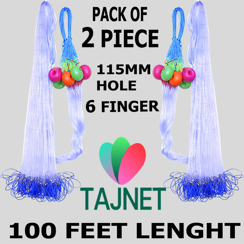 TAJNET PACK OF 2 GILLNET 4 FINGER 23/100MM FT HEIGHT 100FT LENGHT 200FT DOWN LENGHT Aquarium Fish Net(15 cm x 123 cm)