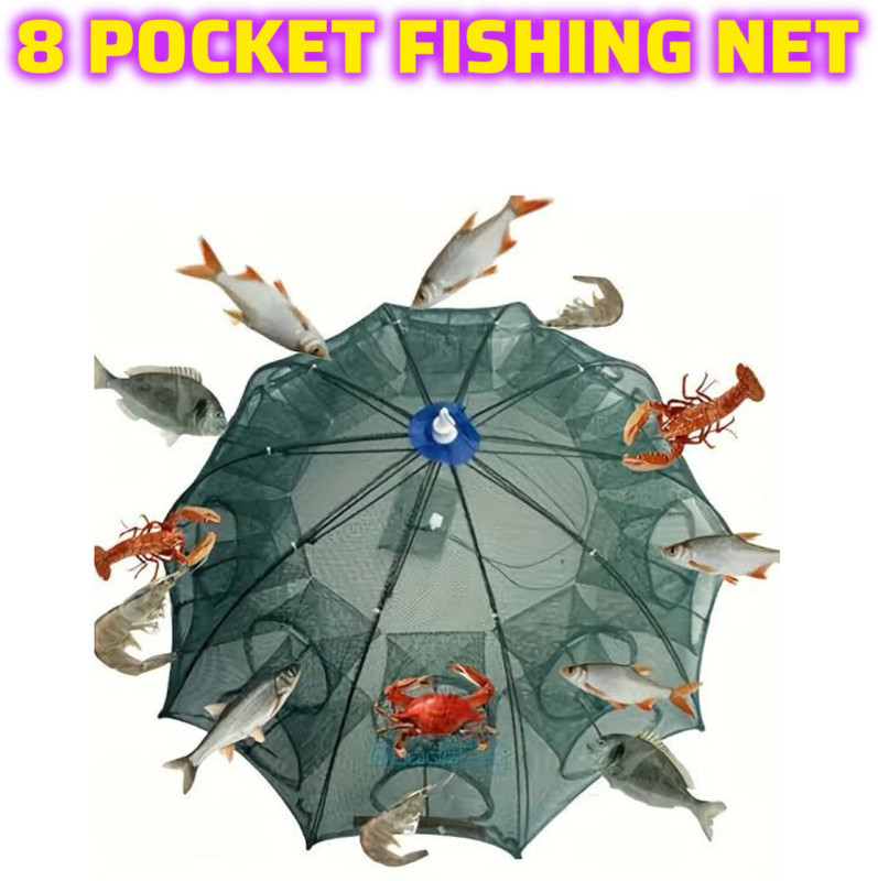 DFN 8 Holes umbrella fishing net jaal for river, pond catch big fish, Shrimp, Crabs Aquarium Fish Net(60 cm x 100 cm)