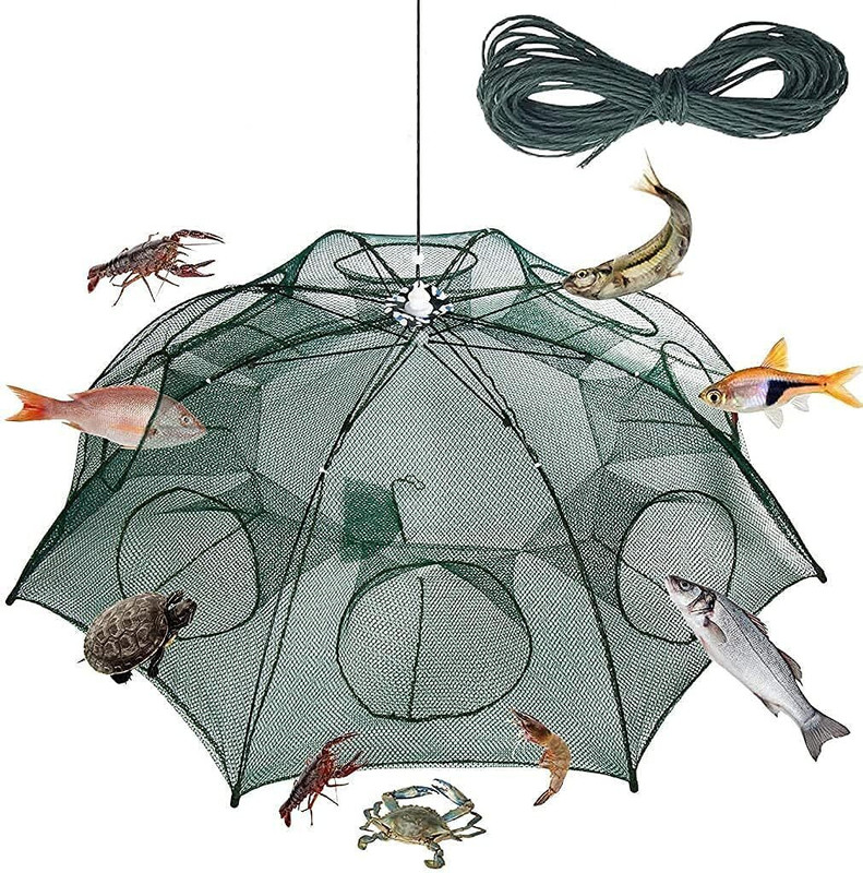 KANABEE Portable Fishing Net, Shrimp Minnow Crayfish Crab Baits Cast Mesh Trap Automatic Aquarium Fish Net(35 cm x 95 cm)