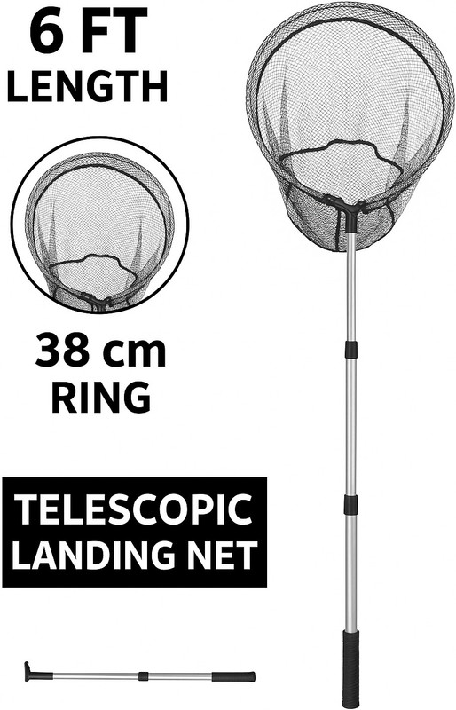 CityNet Portable 6ft Telescopic Landing Net | 3-Section Rod | Foldable Nylon Net Ring Aquarium Fish Net(150 cm x 38 cm)
