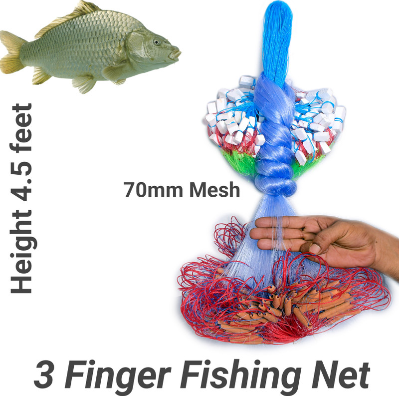 MS NET 3 FINGER 70mm GILLNET MUD SINKER, HEIGHT 4.5 FT, UP LENGHT 50 FT Aquarium Fish Net(152 cm x 1524 cm)