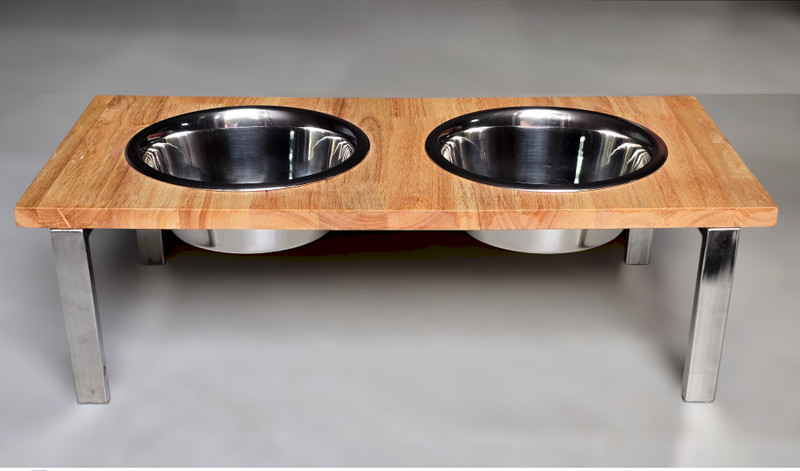 zbio Dog Food Bowl Stainless Steel Stand Wooden Pet Bowl(1700 ml Silver)
