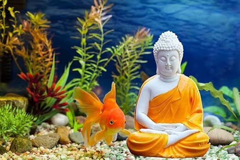 Mistletoe Buddha Statue for Aquarium Pond Fountains and Water Fall Decor or Fish Tank Laterite Planted Substrate(Grey, 0.5 kg)
