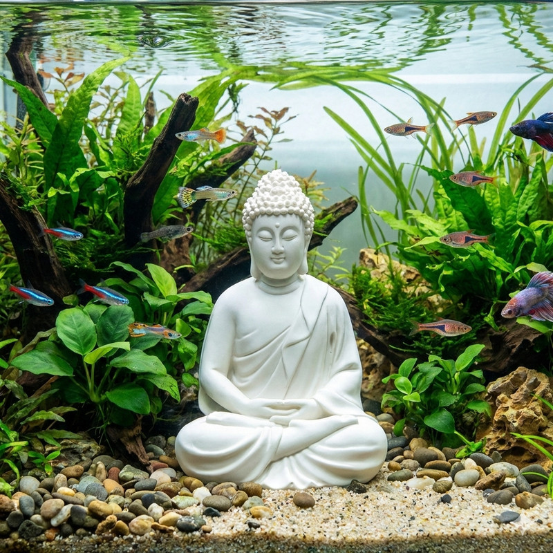 GIG BAZAAR Monk Buddha Statue Ornament for Aquarium,Home & Office Decoration Laterite Planted Substrate(White, 0.2 kg)