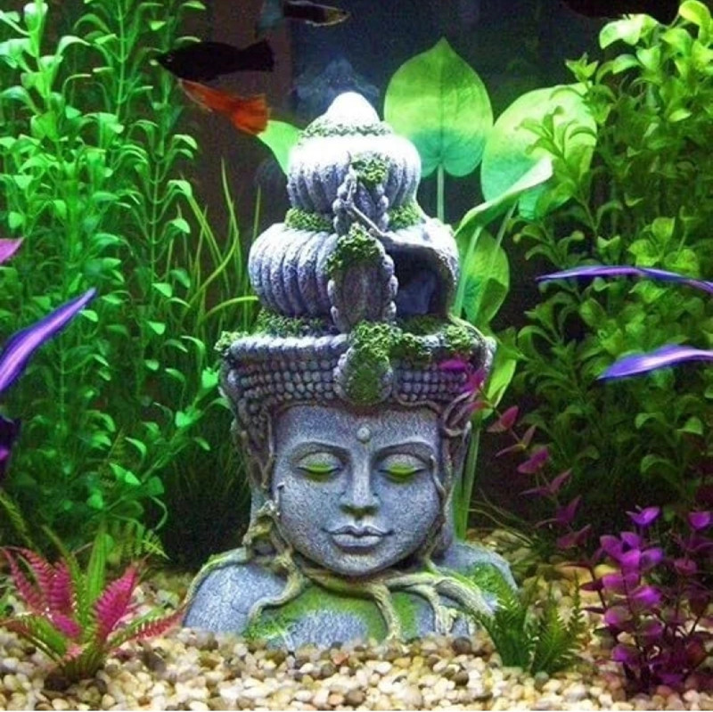 Mistletoe Head Buddha Monk for Aquarium Decoration Ornaments ONLY for Above 2ft Tank Laterite Planted Substrate(Grey, Green, 0.8 kg)