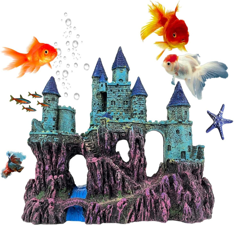 Mistletoe Ancient Castle Fish Tank Aquarium Fish Hide House Beautiful Aquarium Decoration Laterite Unplanted Substrate(Multicolor, 0.8 kg)