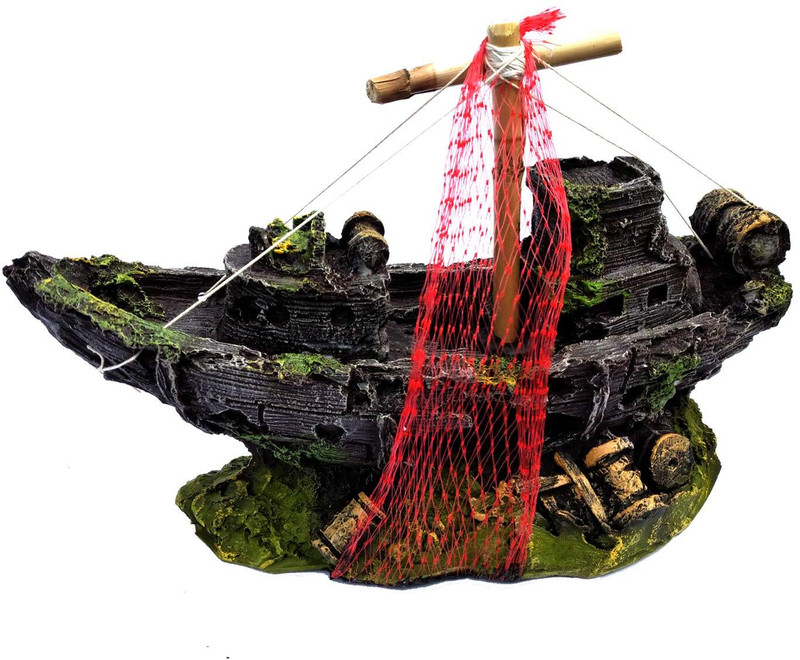 Shirlip Black Pearl Ship Ornament for Aquarium Fish Tank Decoration with air Stone River Rock Unplanted Substrate(Multicolor, 0.4 kg)