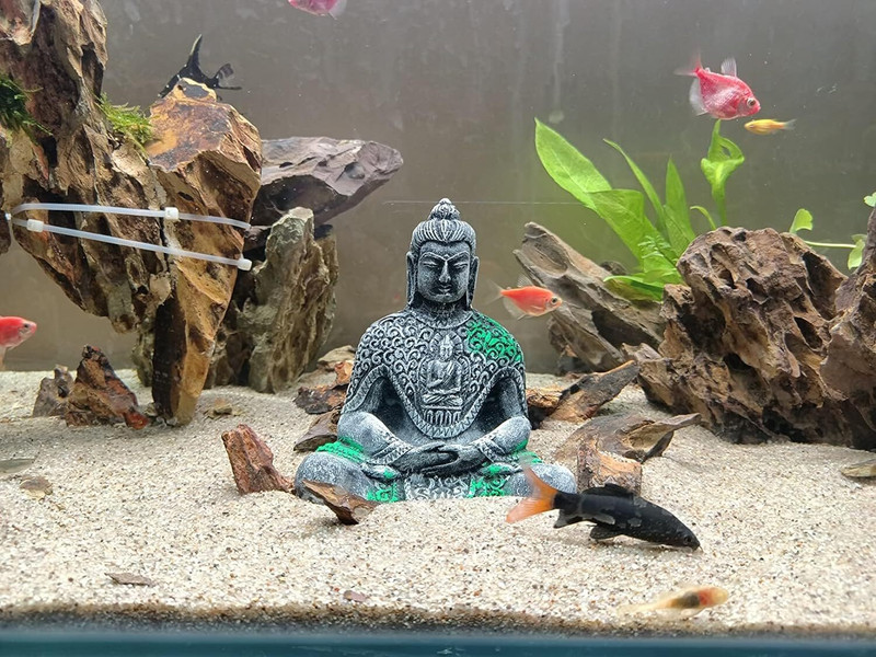 Mistletoe Buddha Statue for Aquarium Pond Fountains and Water Fall Decor or Fish Tank Laterite Planted Substrate(Grey, 0.5 kg)