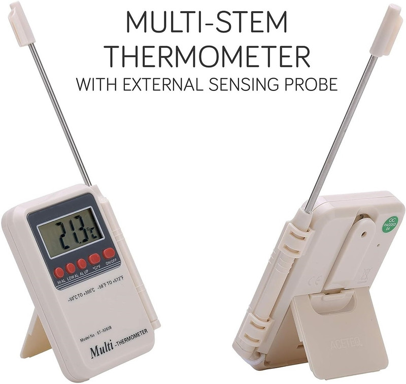 GoodsBazaar Multi Stem Digital Thermometer with External Sensing Probe Multithermometer with Max-Min Feature Digital MultiStem Thermometer Temperature Meter With External Sensing Probe Instant Read Cooking, Food, Meat, Milk, Liquid, Water, Candy, Room & Wall Digital Thermometer Pin-Type Digital Mois