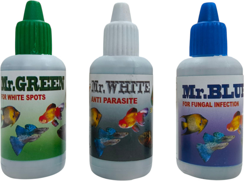 VM ENTERPRISES Mr. Blue, Mr. White & Mr. Green Aquarium Fish Medicine Kit (3 x 30 ml) Aquarium Tool