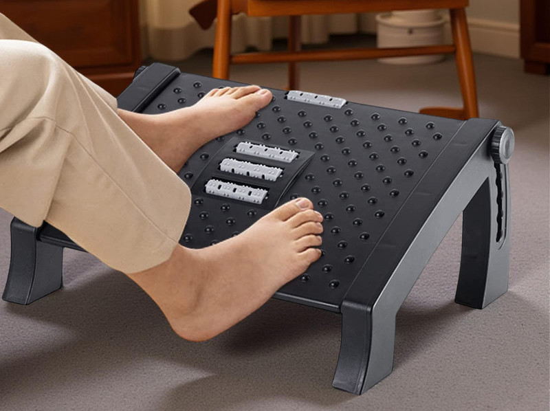 DEAROW Adjustable Foot Rest for under Chair, 6 Height Settings, Massage Points & Roller Archery Fletch