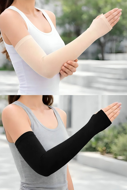BIG - CONFIDENCE Nylon Arm Sleeve For Women(Free, Beige, Black)