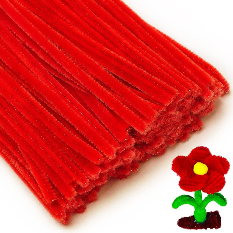 Batricher 100pcs Red Pipe Cleaner for Crafts, Chenille Stems for Arts,Crafts and DIY