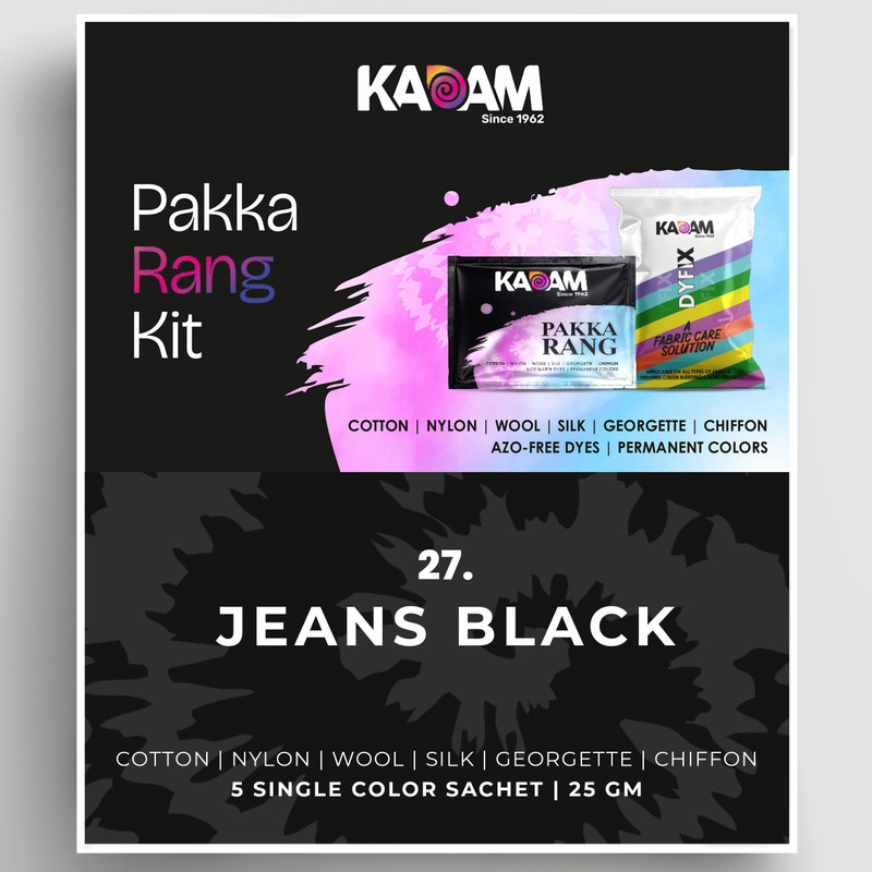 rangedhaga Fabric Dye, Shade Jeans Black, Pack of 3 Single Color Pouches