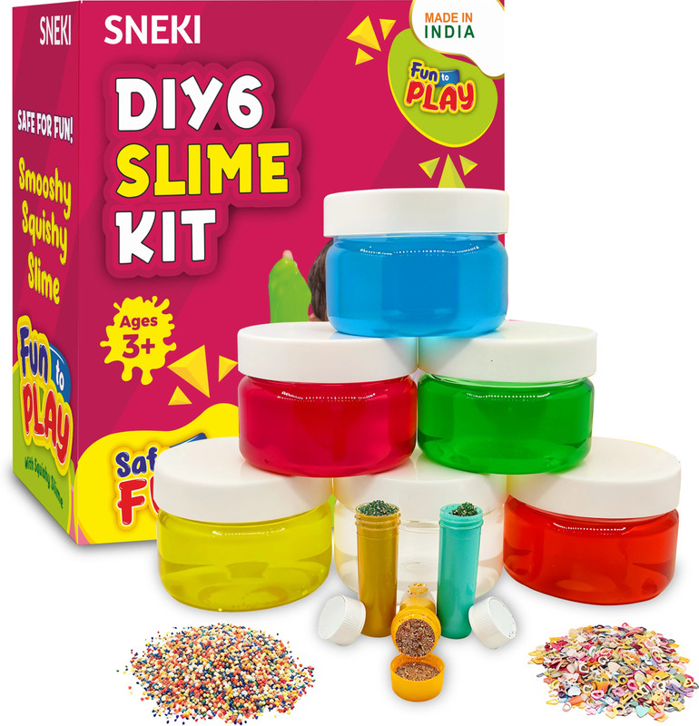 sneki (Pack of 6) DIY Magical Crystal 6 Toys Jelly Slime Putty Clay Toys Combo Kit Set Pack for Kids Boys Girls 100 playing Slime Jelly Party Toy Kit Green, Yellow, Red, Blue, White, Pink Putty Toy