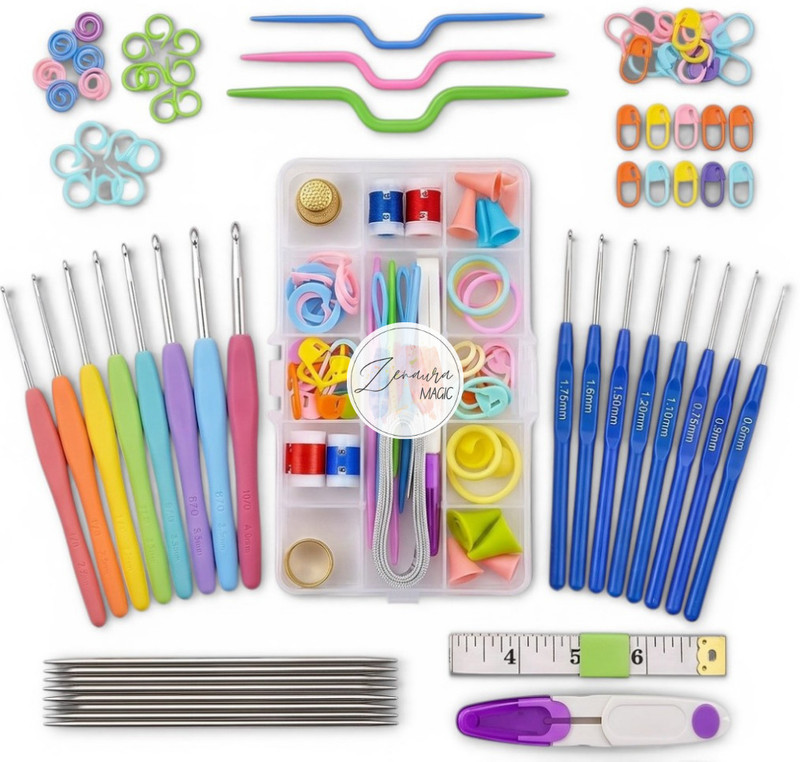 Zenaura Magic Crochet Hook Set All-in-One 59Pc (Large) | Knitting Needles Set Crochet Kit