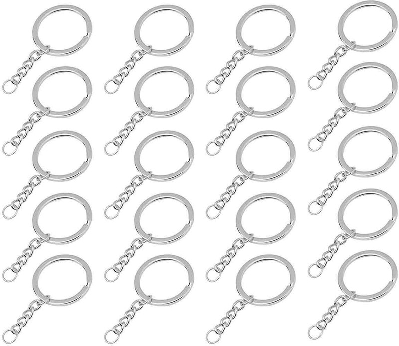 Excellentcrafts Silver Color Metal Loops Rings Keyring with chain for Jewelry Findings ( 20 Pcs)