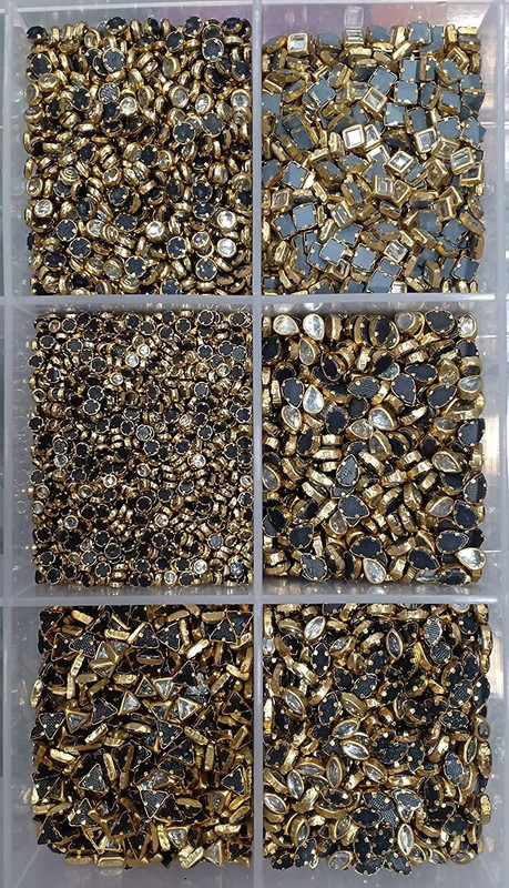 Sadhusadhya Kundan Stones Combo of 6 Different Shapes in Silver Colour for Craft