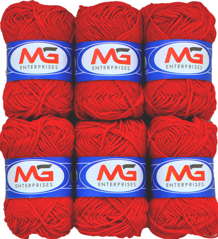 M.G Enterprise Wool Red (6 pc) M.G Wool Ball Hand Knitting Wool/Art Craft Fingering Crochet Hook Yarn, Needle Knitting Yarn Thread Dyed