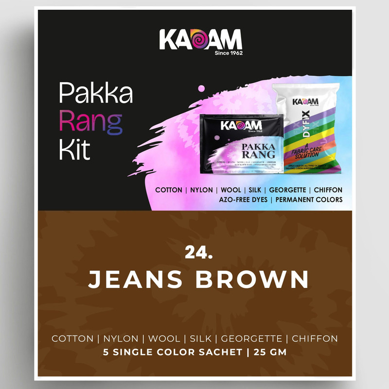 KADAM Pakka Rang Fabric Dye Shade 24 Jeans Brown | 25g Pack for Cotton and Clothes