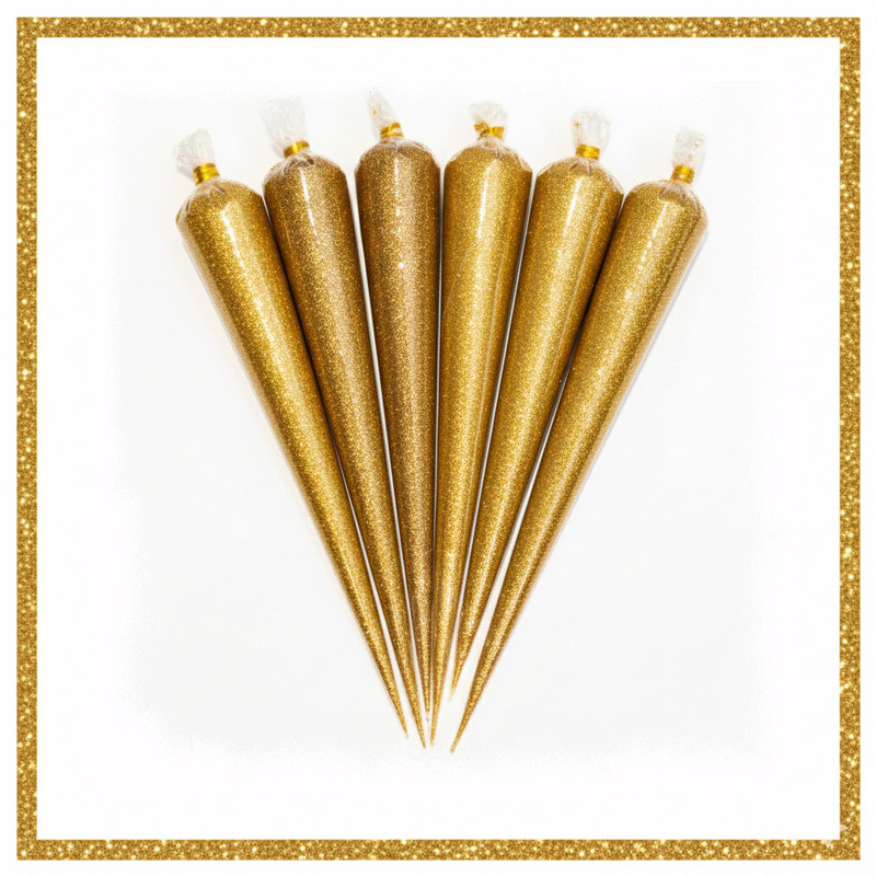 The Artisan Flow Premium Glitter Cones for Fabric & DIY Crafts - Pack of 6 (Golden)