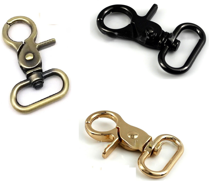 Rarehaunt 20 mm Metal Snap Carabiner Clip Swivel Trigger Ring Dog Buckle Clasp 3 Pcs Locking Carabiner(Black, Gold, Gold)