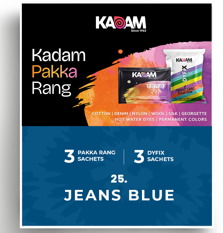 KADAM Pakka Rang |Jeans Black, Jeans Blue, Olive Green| 3 Dye Sachets, 3 DyFix Fixer