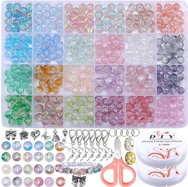 HASTHIP Fancy Colored 8mm Crackle Glass Beads for DIY Jewelry Bracelet Making 24 Colors