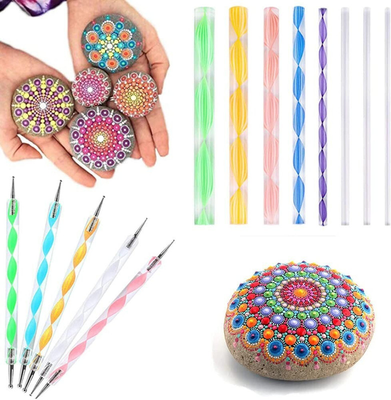 KRAFTMASTERS 13 Pieces Mandala Rock Dotting Tools Nail Painting Tools Set, Including 8 Sizes