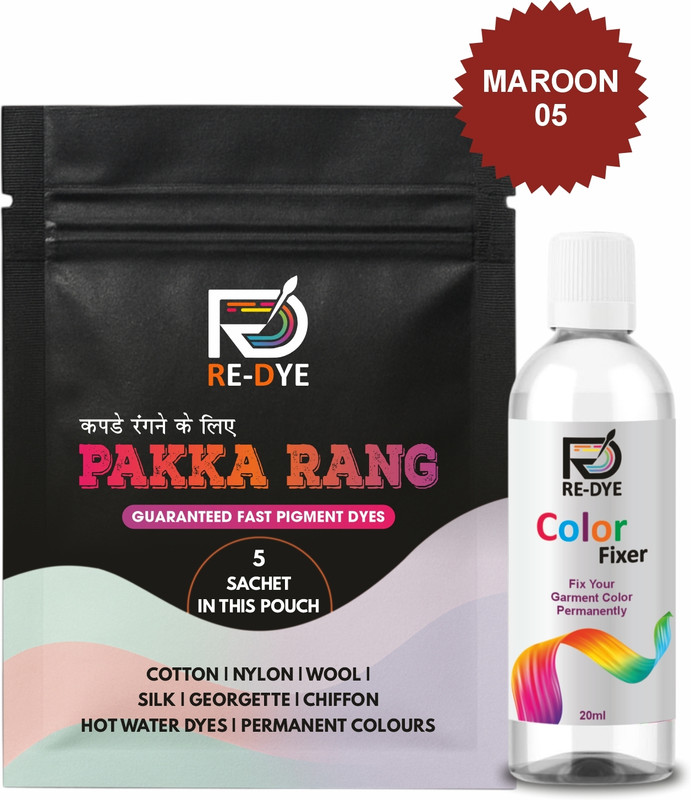 REDYE Pakka Rang Permanent Fabric Dye - Navy Blue (Pack of 5 Sachets + 20ml Fixer)
