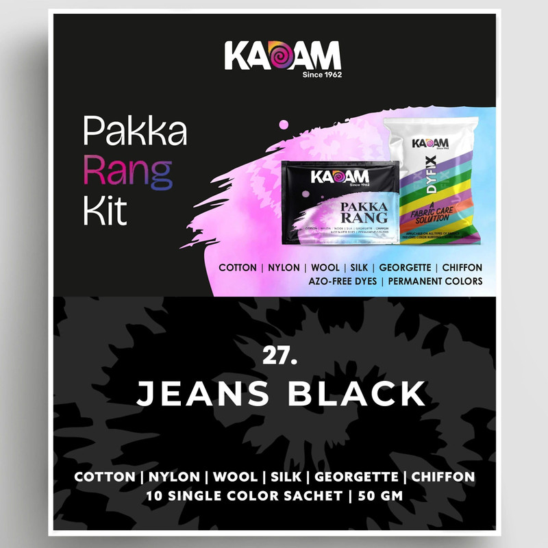 KADAM Pakka Rang| No.27 Jeans Black Color Dye 3 Sachets with Dyfix 3 Sachets